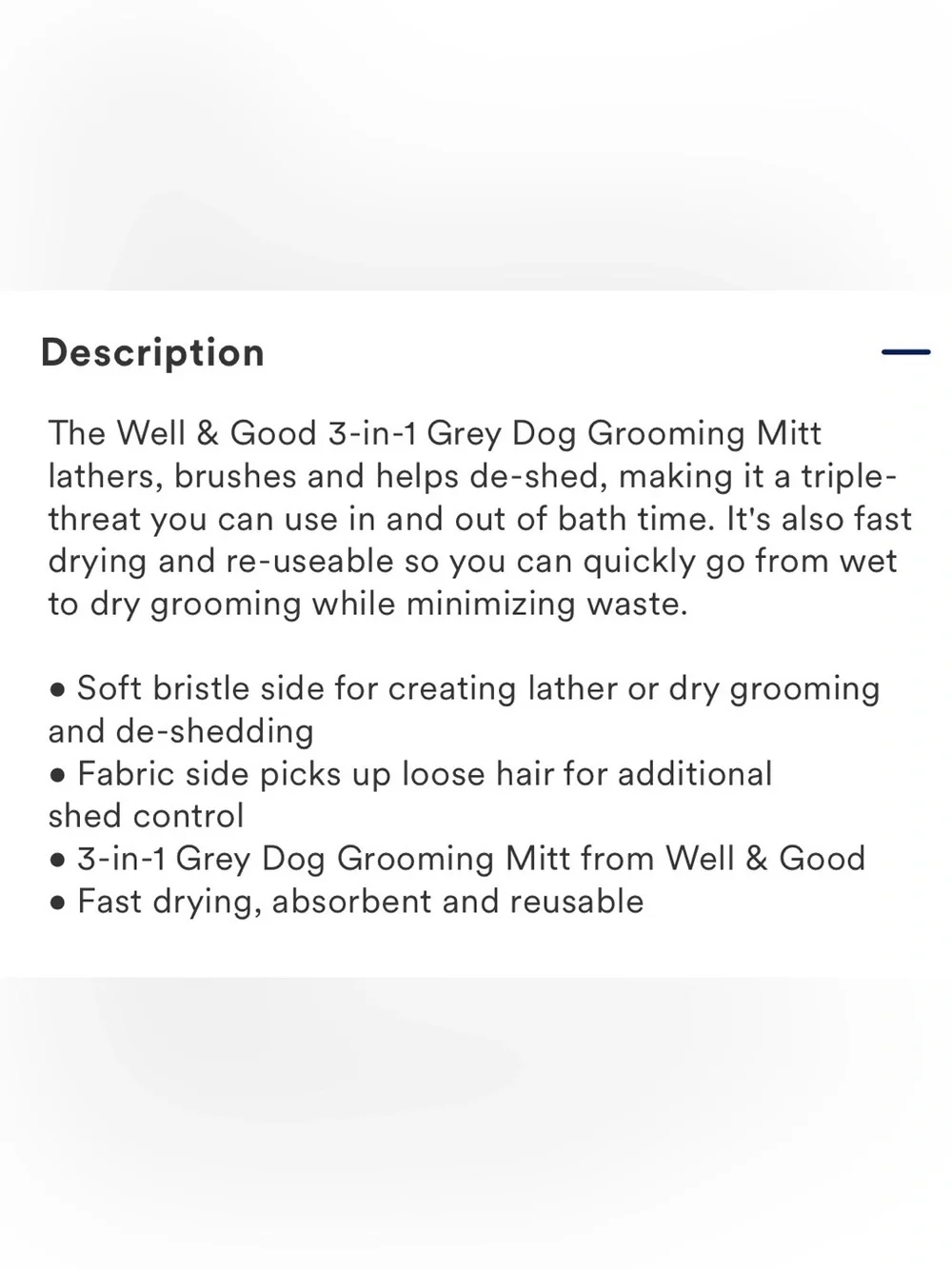Well & Good 3-in-1 Grey Dog Grooming Mitt